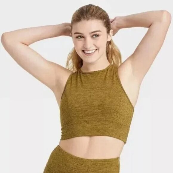 JoyLab Womens XS Crop Top Green Sleeveless High Neck Athletic Tank - Picture 1 of 7
